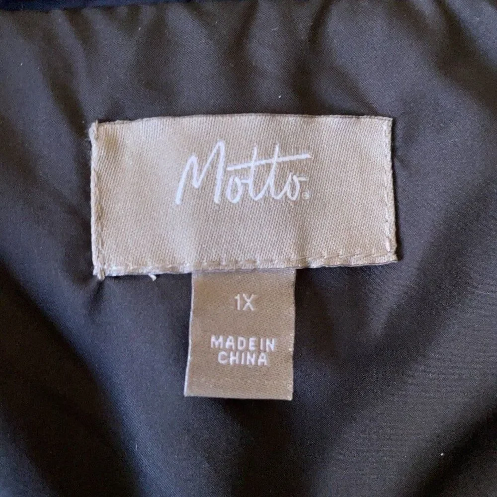 Womens Motto Quilted Puffer Jacket Coat Black Funnel Collar Plus Sz 1X Full Zip - Picture 7 of 8